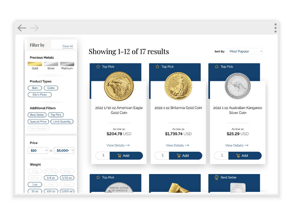 Precious metals e-commerce website.